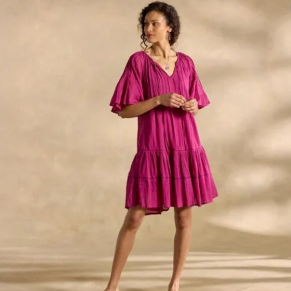 SUNDANCE I NWT Fuchsia Magenta Aisha Flowy Gauzy Boho Dress, L (12-14)